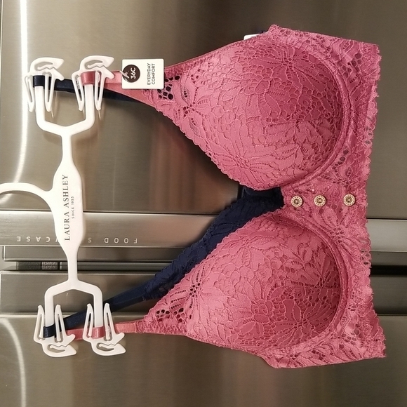 💕LAURA ASHLEY💕 2 Pack Bras ~ Pink & Blue Lace 36C NWT - Picture 1 of 15